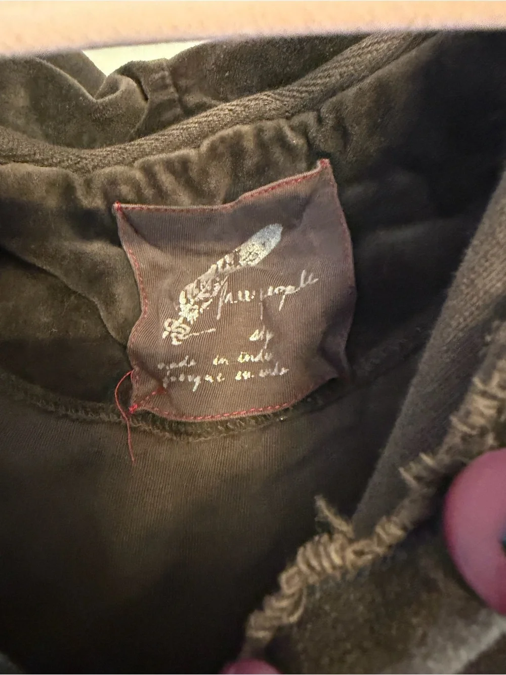 Free People Grey Hooded Pullover Sweatshirt with Purple Buttons